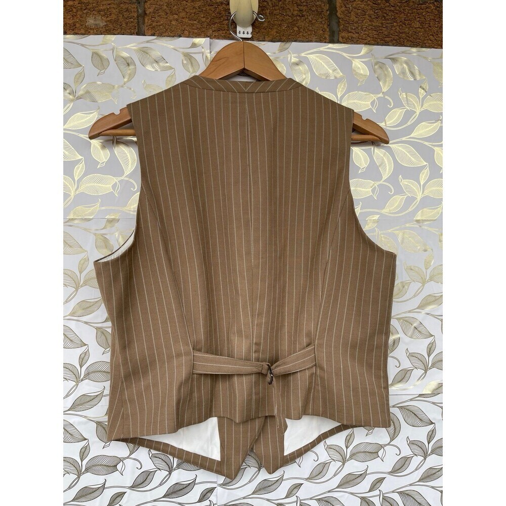 Rag & Bone Tan Pinstripe Wool Vest Waistcoat Size 12 Dark Academia Corporatecor - Picture 6 of 9